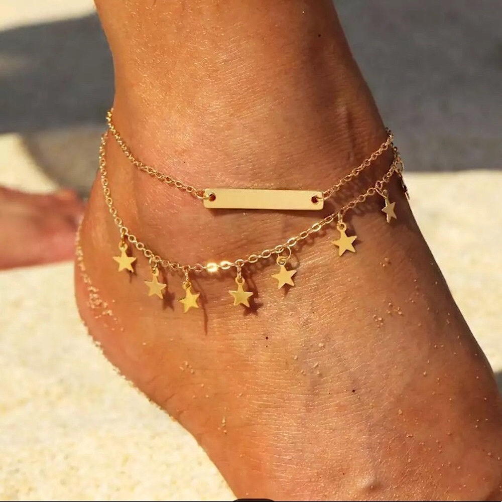 🔴𝟭𝟬/$𝟮𝟱🔴NEW 2 Layered Bar Star Anklet - Picture 12 of 17